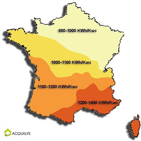 Carte zones d'ensoleillement photovoltaïque France