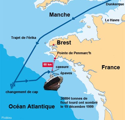 Trajet_du_petrolier_erika_et_naufrage_Total_1999